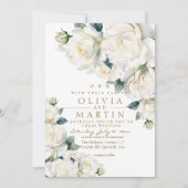 Rustic White Roses Wedding Kaart (Voorkant)