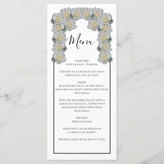 Rustic White Roses Wedding Menu (Voorkant)