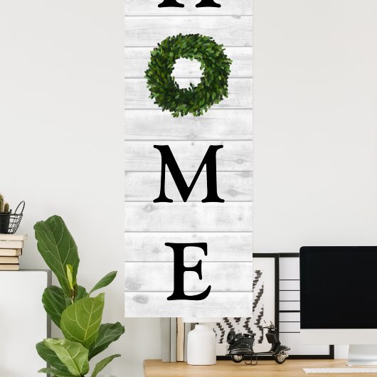 Rustic White Shiplap Wood Home Boxwood Wreate Poster (Thuiskantoor)