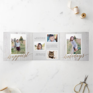 Rustic White Wash Wood Drievoudig Holiday Fotokaar Drieluik Uitnodiging