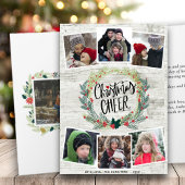 Rustic White Wood Photo Collage Floral Wreate Kaart