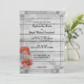 Rustic White Wood Poppy Flowers Wedding Kaart (Staand voorkant)