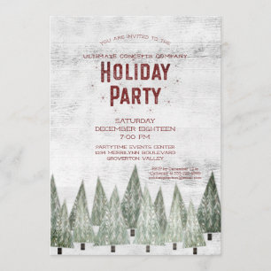 Rustic White Wood & Trees Company Holiday Party Kaart