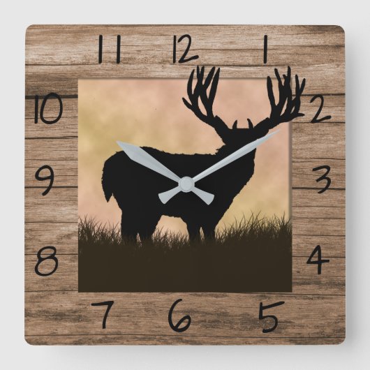 Rustic Whitetail Deer Vierkante Klok (Voorkant)