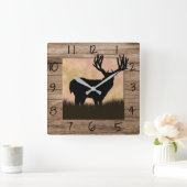 Rustic Whitetail Deer Vierkante Klok (Huis)