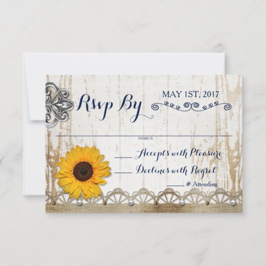 Rustic Whitewood Sunflower Floral Wedding RSVP Kaart (Voorkant)