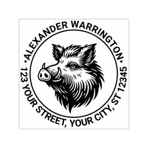 Rustic Wild Boar Head Name Retouradres Zelfinktende Stempel