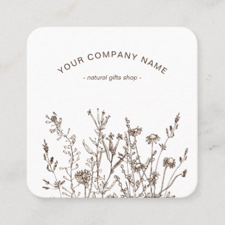Rustic Wild Flowers Earthy Floral Sketches Logo Vierkante Visitekaartje