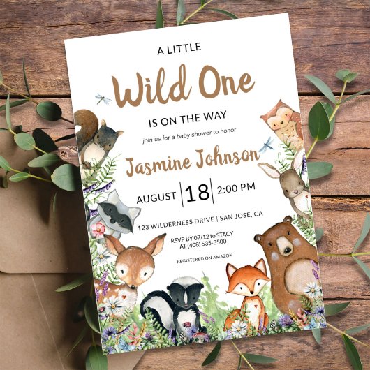 Rustic Wild One Forest Creats Baby shower Kaart