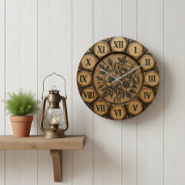 Rustic Wild Rose Wall Clock | Wood-Look Farmhouse Grote Klok