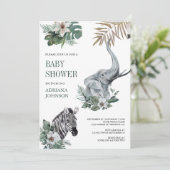 Rustic Wild Safari Zebra and Elephant Baby Shower Kaart (Staand voorkant)