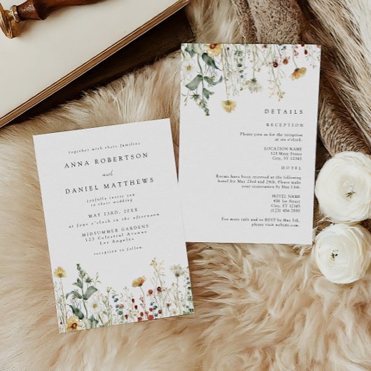 Rustic Wildflower All in One Wedding Invitation