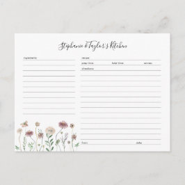 Rustic Wildflower Editable Recipe Kaart sjabloon