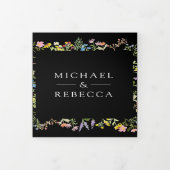 Rustic Wildflower Foto Collage Black Wedding Drieluik Uitnodiging (Cover)
