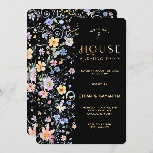 Rustic Wildflower Housewarming Party Sjabloon Kaart (Voorkant / Achterkant)
