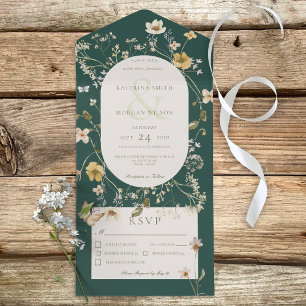 Rustic Wildflower Lijst Emerald Green Dinner All In One Uitnodiging