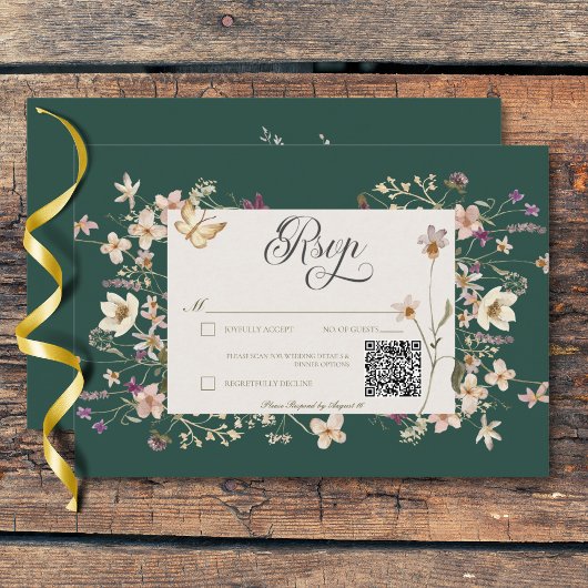 Rustic Wildflower Lijst Emerald Green QR-code RSVP Kaartje