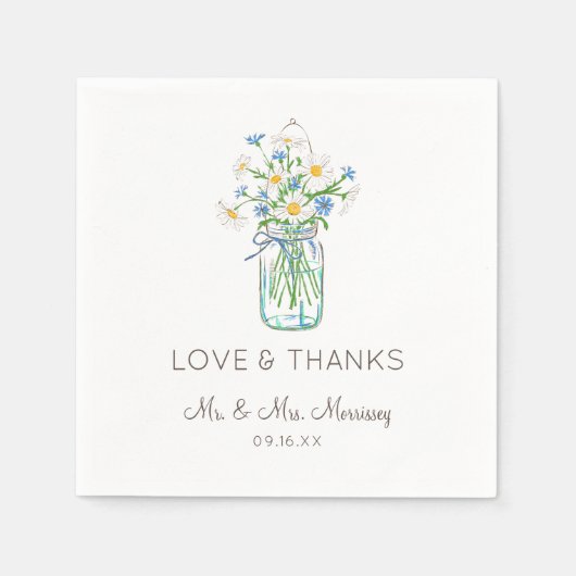 Rustic Wildflower Mason Jar Love en Bedankt Servet (Voorkant)