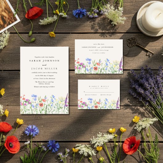 Rustic Wildflower Meadow Wedding Photo Save The Date