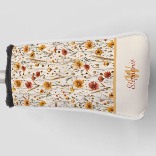 Rustic Wildflower Monogram - Boho Floral Pattern Golfheadcover (Voorkant)