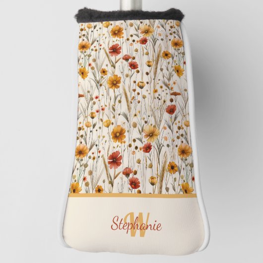 Rustic Wildflower Monogram - Boho Floral Pattern Golfheadcover (Draai 90)