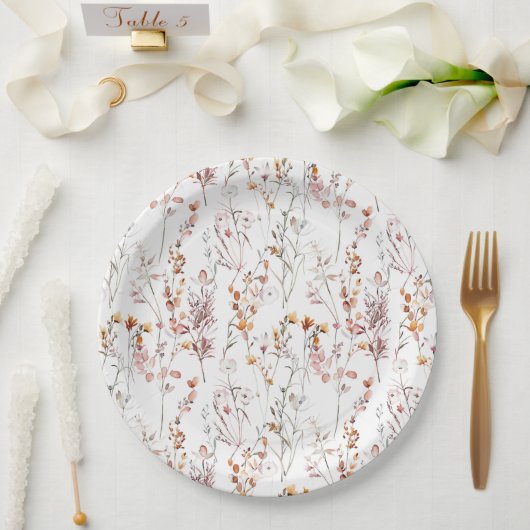 Rustic Wildflower Pattern Papieren Bordje (Huwelijk)
