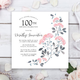 Rustic Wildflower Roze Floral 100e verjaardag Kaart