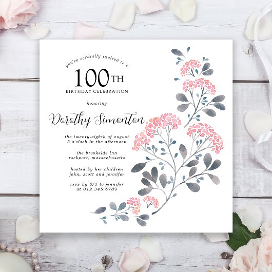 Rustic Wildflower Roze Floral 100e verjaardag Kaart