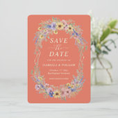 Rustic Wildflower Save The Date Terracotta Bloom Kaart (Staand voorkant)
