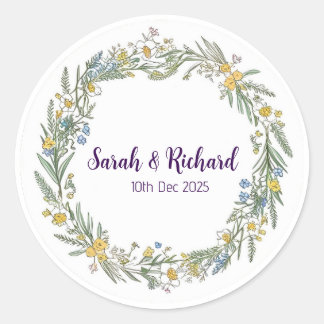 Rustic Wildflower Spring Wedding, Romantic Garden Ronde Sticker