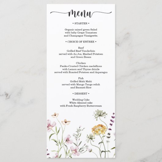 Rustic Wildflower Wedding Bridal Shower Menu (Devant)