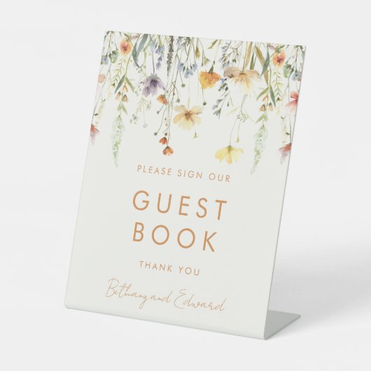 Rustic Wildflower Wedding Gastboek Reclamebord Met Voetstuk (Voorkant)
