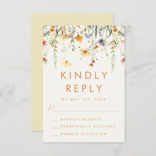 Rustic Wildflower Wedding RSVP Kaartje (Voorkant / Achterkant)
