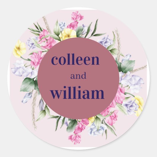 Rustic Wildflower Wedding Sticker – Folk Floral Ro (Voorkant)