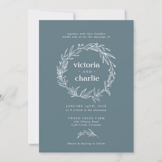 Rustic Wildflower Wreath Wedding Invitation Kaart (Voorkant)