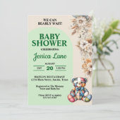 Rustic Wildflowers Teddy Bear Baby shower Kaart (Staand voorkant)