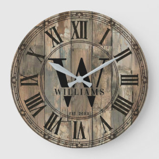 Rustic Williams Family Monogram Clock | Wood-Look  Grote Klok