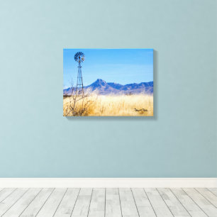 Rustic Windmill and Mountain Range Canvas Afdruk