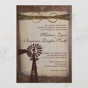 Rustic Windmill Rural Country Wedding Invitations Kaart