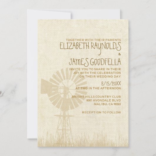 Rustic Windmill Wedding Invitations Kaart (Voorkant)