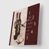 Rustic wine bottles and wine glass clock vierkante klok (Hoek)