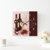 Rustic wine bottles and wine glass clock vierkante klok (Huis)