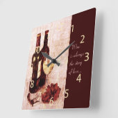 Rustic wine bottles and wine glass clock vierkante klok (Hoek)