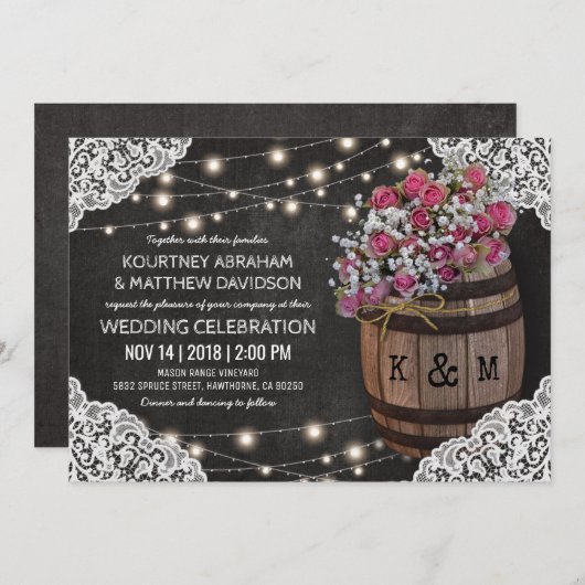 Rustic Winery Faire-part de mariage | Lumières de (Devant / Derrière)