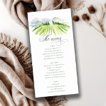 Rustic Winery Vineyard Mountain Carte de menu Mari<br><div class="desc">Rustic Watercolor Vineyard Theme Collection.- c'est un élégant script aquarelle Illustration de vignoble vert vif en couleur, avec le fond de la chaîne de montagnes bleu ciel. Idéal pour vos mariages et fêtes à destination Vineyard. Il est très facile de customiser, avec vos données personnelles. Si vous avez besoin d'un...</div>