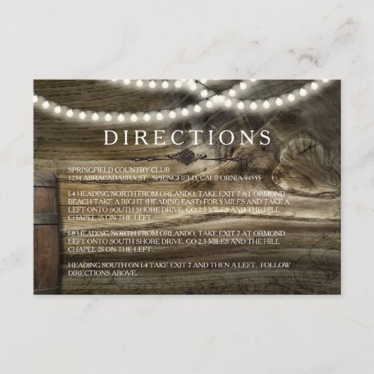 Rustic Winery Wedding Directions Informatiekaartje (Voorkant)