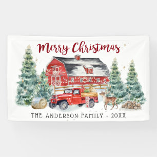 Rustic Winter Barn  Red Farmhouse Truck Spandoek
