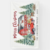Rustic Winter Barn  Red Farmhouse Truck Spandoek (Verticaal)