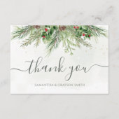 Rustic Winter Berries Pine Cone Greenery Wedding Bedankkaart (Voorkant)