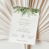 Rustic Winter Berries Pine Cone Greenery Wedding Kaart